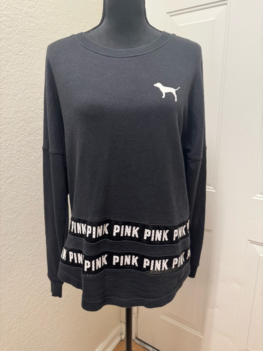Victoria's Secret PINK Black Sweatshirt with White Trim Logo
